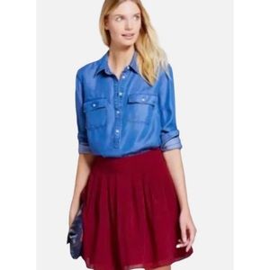 A New Day Denim Blue Chambray Popover Tunic Blouse Top